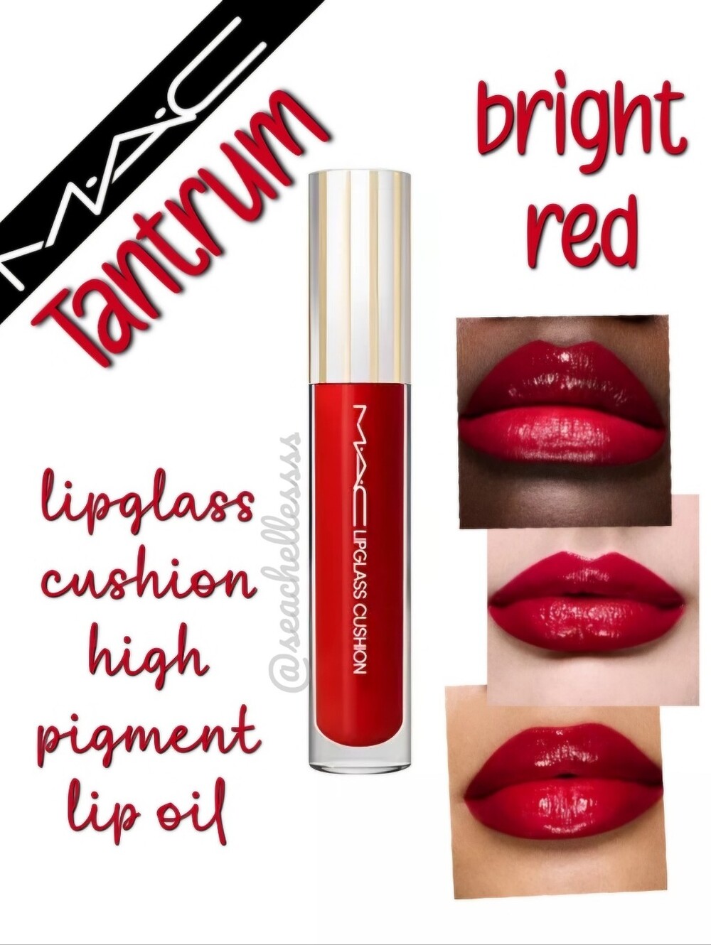 MAC Cosmetics Tantrum Lipglass Cushion High Pigment Lip Oil Bright Red Brand New